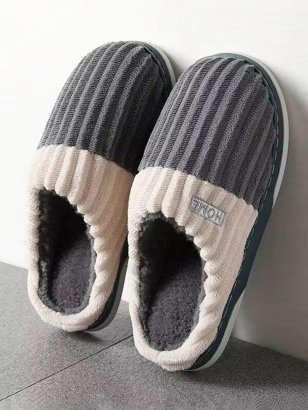 Men's Plus Size 48-49 Fluffy Slippers, Non-Slip, Wear-Resistant, Warm Thermal Slippers In Coffee Brown, Gray, Black For Autumn/Winter